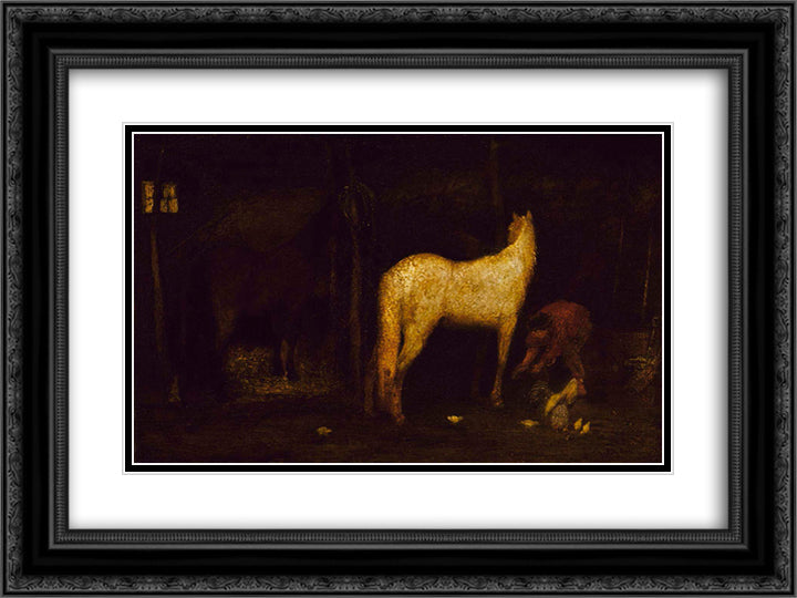 In the Stable 24x18 Black Ornate Wood Framed Art Print Poster with Double Matting by Pinkham Ryder, Albert