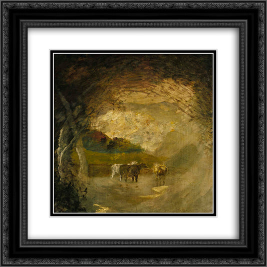 Landscape with Trees and Cattle 20x20 Black Ornate Wood Framed Art Print Poster with Double Matting by Pinkham Ryder, Albert