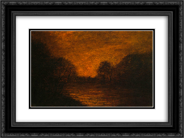 Pond in Moonlight 24x18 Black Ornate Wood Framed Art Print Poster with Double Matting by Pinkham Ryder, Albert