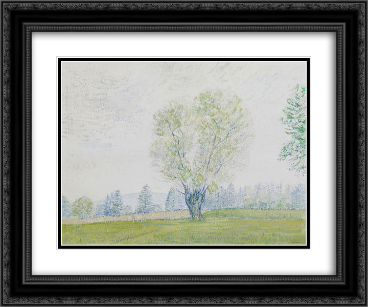 Landschaft mit freistehender Weide 24x20 Black Ornate Wood Framed Art Print Poster with Double Matting by Trachsel, Albert