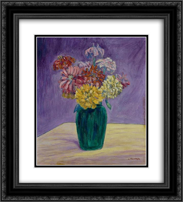 Still-life with Dahlias 20x22 Black Ornate Wood Framed Art Print Poster with Double Matting by Trachsel, Albert
