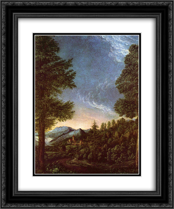 Danube landscape near Regensburg with Scheuchenberg 20x24 Black Ornate Wood Framed Art Print Poster with Double Matting by Altdorfer, Albrecht