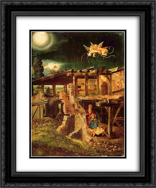Holy Night (Nativity) 20x24 Black Ornate Wood Framed Art Print Poster with Double Matting by Altdorfer, Albrecht