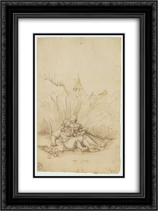 Lovers in a Hay Field 18x24 Black Ornate Wood Framed Art Print Poster with Double Matting by Altdorfer, Albrecht