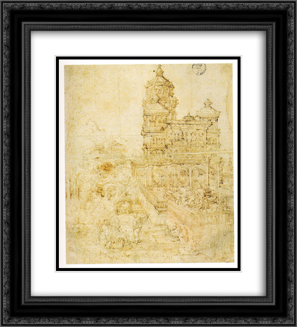 Overall sketch of the picture Susanna and the Elders 20x22 Black Ornate Wood Framed Art Print Poster with Double Matting by Altdorfer, Albrecht
