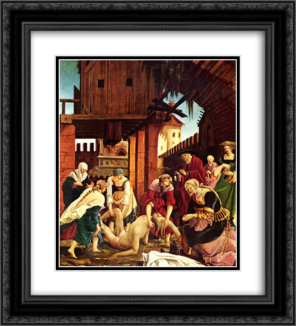Recover the body of St. Sebastian 20x22 Black Ornate Wood Framed Art Print Poster with Double Matting by Altdorfer, Albrecht
