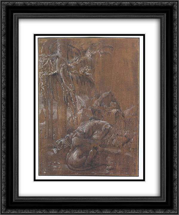Samson and the Lion 20x24 Black Ornate Wood Framed Art Print Poster with Double Matting by Altdorfer, Albrecht