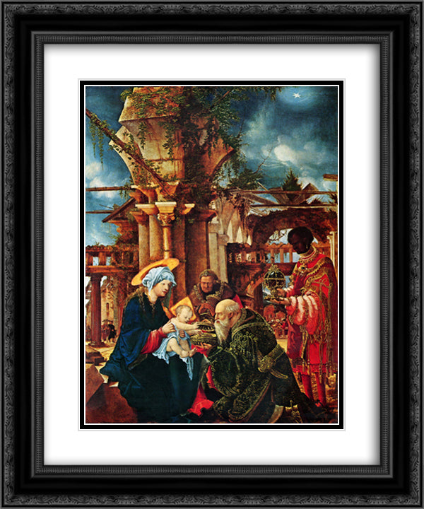 The Adoration of the Magi 20x24 Black Ornate Wood Framed Art Print Poster with Double Matting by Altdorfer, Albrecht