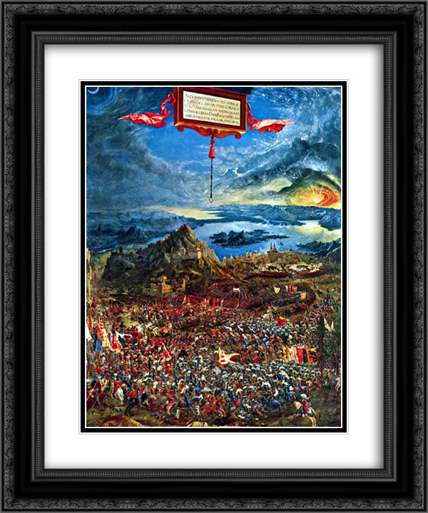 The battle of Issus 20x24 Black Ornate Wood Framed Art Print Poster with Double Matting by Altdorfer, Albrecht