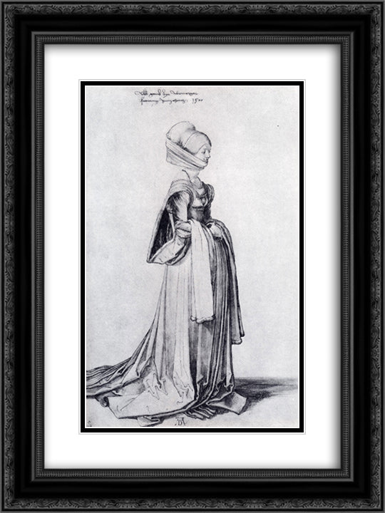 A Nuremberg Costume Study 18x24 Black Ornate Wood Framed Art Print Poster with Double Matting by Durer, Albrecht