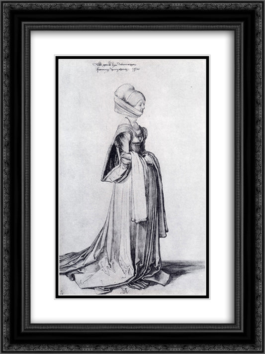 A Nuremberg Costume Study 18x24 Black Ornate Wood Framed Art Print Poster with Double Matting by Durer, Albrecht