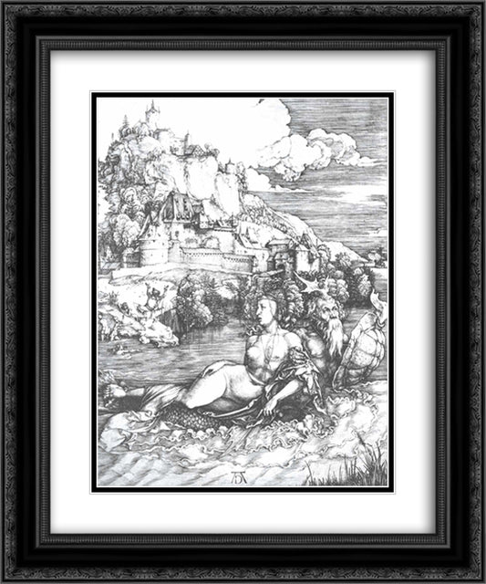 A sea monster bearing away a princess 20x24 Black Ornate Wood Framed Art Print Poster with Double Matting by Durer, Albrecht