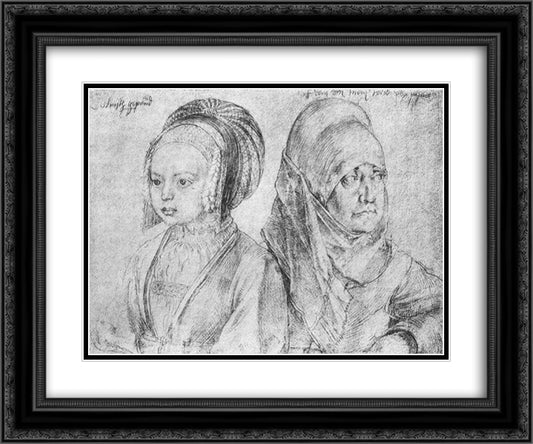 A Young Girl of Cologne and Durer's Wife 24x20 Black Ornate Wood Framed Art Print Poster with Double Matting by Durer, Albrecht