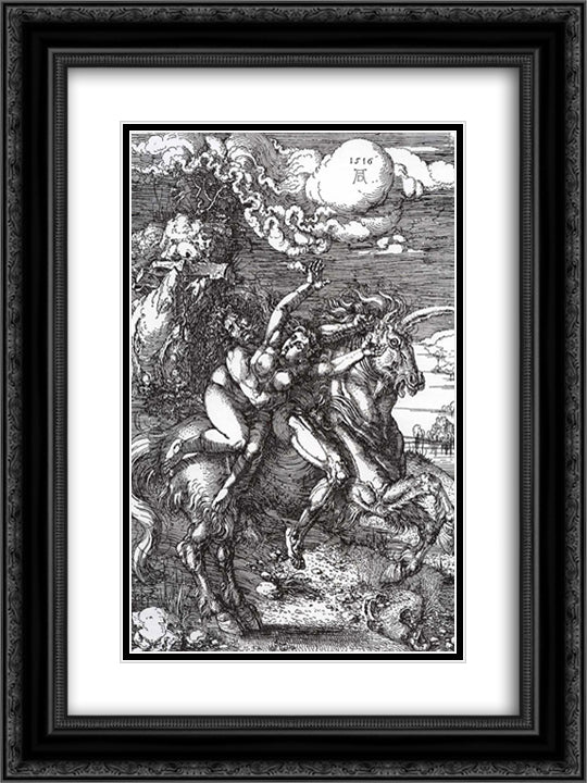 Abduction of Proserpine on a Unicorn  18x24 Black Ornate Wood Framed Art Print Poster with Double Matting by Durer, Albrecht