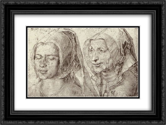An Young and Old Woman from Bergen op Zoom 24x18 Black Ornate Wood Framed Art Print Poster with Double Matting by Durer, Albrecht
