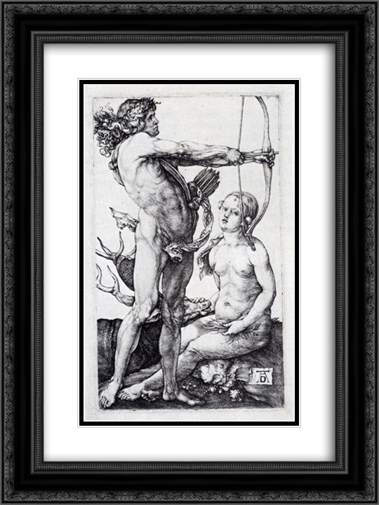 Apollo And Diana 18x24 Black Ornate Wood Framed Art Print Poster with Double Matting by Durer, Albrecht