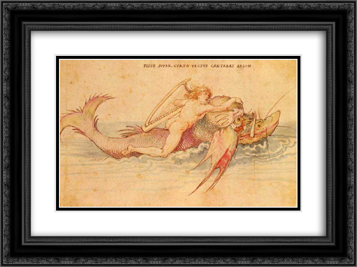 Arion 24x18 Black Ornate Wood Framed Art Print Poster with Double Matting by Durer, Albrecht