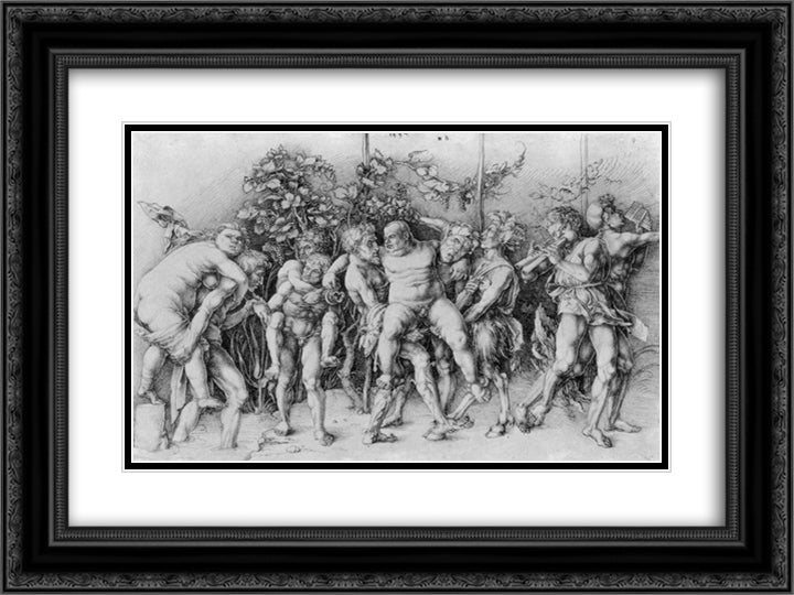 Bacchanal with Silenus 24x18 Black Ornate Wood Framed Art Print Poster with Double Matting by Durer, Albrecht