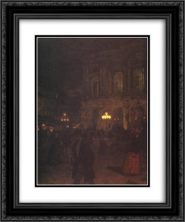 Opera paryska w nocy 20x24 Black Ornate Wood Framed Art Print Poster with Double Matting by Gierymski, Aleksander