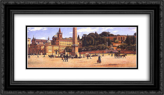 Piazza del Popolo w Rzymie 24x14 Black Ornate Wood Framed Art Print Poster with Double Matting by Gierymski, Aleksander