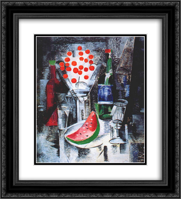 Still life, bowl of cherries 20x22 Black Ornate Wood Framed Art Print Poster with Double Matting by Ekster, Aleksandra