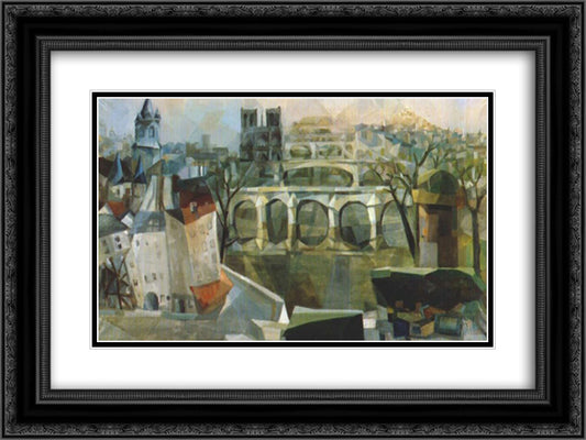 View of Paris 24x18 Black Ornate Wood Framed Art Print Poster with Double Matting by Ekster, Aleksandra