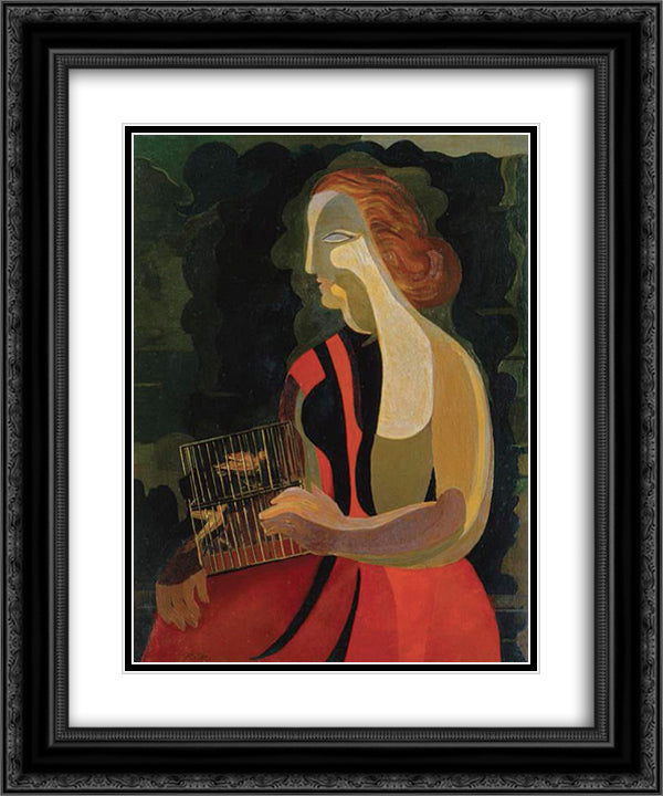 Woman with birds 20x24 Black Ornate Wood Framed Art Print Poster with Double Matting by Ekster, Aleksandra