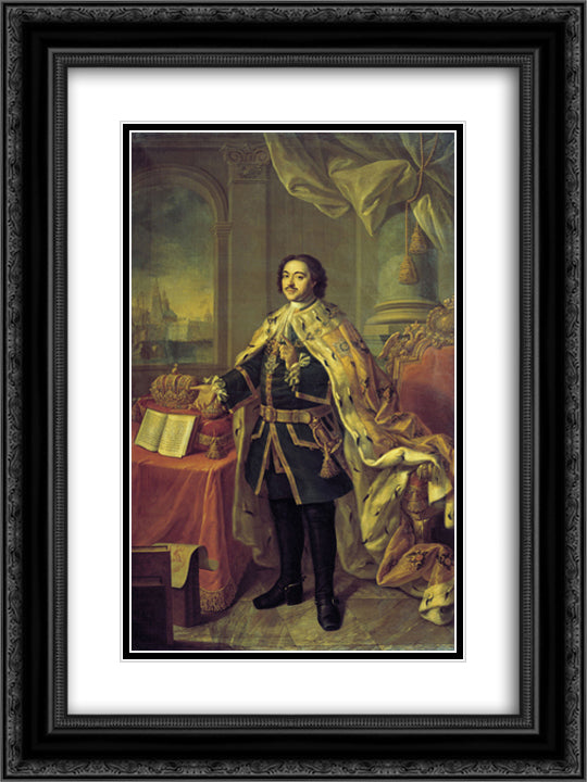 Portrait of Tsar Peter I 18x24 Black Ornate Wood Framed Art Print Poster with Double Matting by Antropov, Aleksey