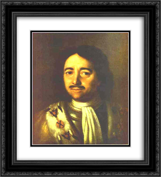 Portrait of Tsar Peter I the Great (1672-1725) 20x22 Black Ornate Wood Framed Art Print Poster with Double Matting by Antropov, Aleksey