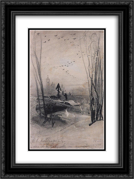 At the cemetery 18x24 Black Ornate Wood Framed Art Print Poster with Double Matting by Savrasov, Aleksey