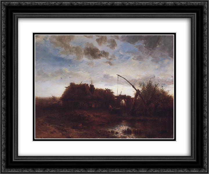 At the well 24x20 Black Ornate Wood Framed Art Print Poster with Double Matting by Savrasov, Aleksey