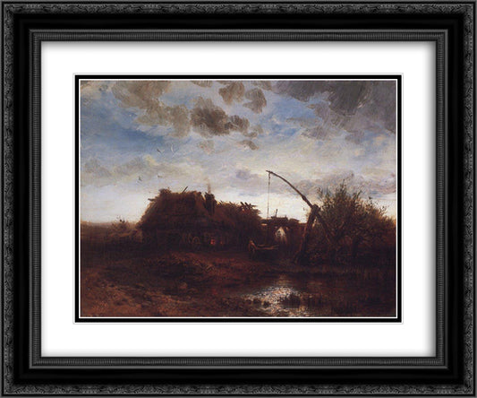 At the well 24x20 Black Ornate Wood Framed Art Print Poster with Double Matting by Savrasov, Aleksey