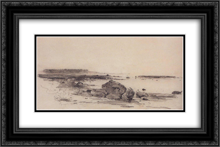 Beach 24x16 Black Ornate Wood Framed Art Print Poster with Double Matting by Savrasov, Aleksey