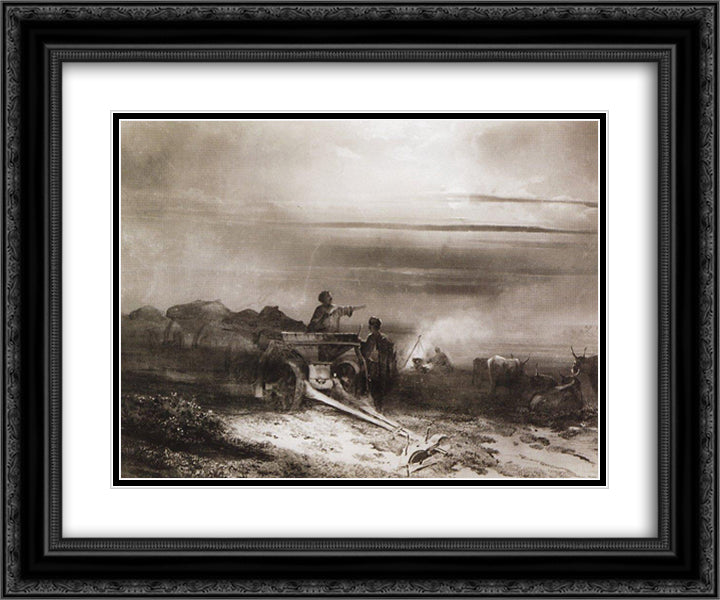 Bivouac in the desert convoy Chumakov 24x20 Black Ornate Wood Framed Art Print Poster with Double Matting by Savrasov, Aleksey