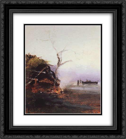 Bonfire of the river 20x22 Black Ornate Wood Framed Art Print Poster with Double Matting by Savrasov, Aleksey