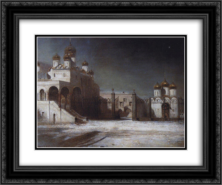 Cathedral Square in the Moscow Kremlin at night 24x20 Black Ornate Wood Framed Art Print Poster with Double Matting by Savrasov, Aleksey