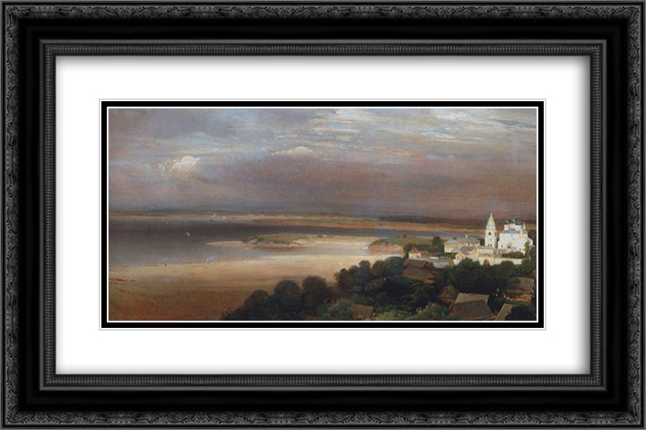 Caves Monastery near Nizhny Novgorod 24x16 Black Ornate Wood Framed Art Print Poster with Double Matting by Savrasov, Aleksey