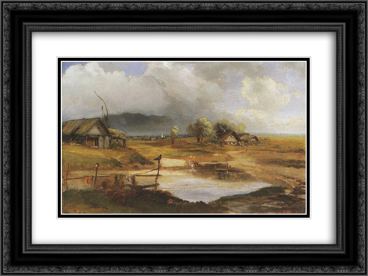 Country Scene 24x18 Black Ornate Wood Framed Art Print Poster with Double Matting by Savrasov, Aleksey