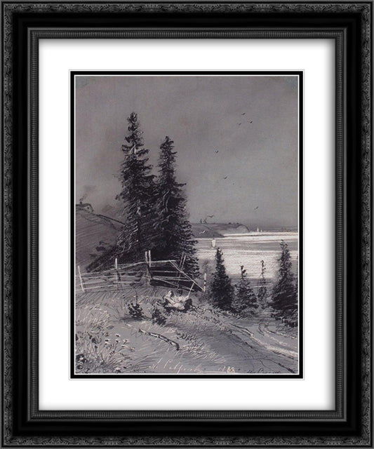 Descent to the river 20x24 Black Ornate Wood Framed Art Print Poster with Double Matting by Savrasov, Aleksey