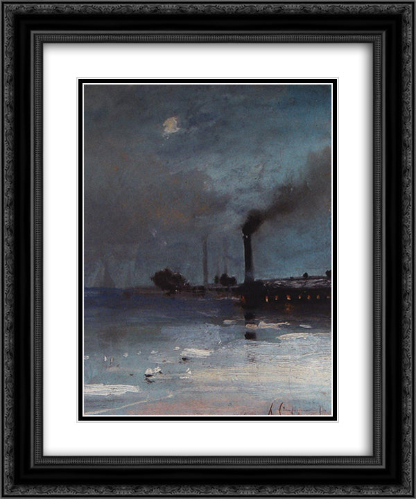 Drifting of ice 20x24 Black Ornate Wood Framed Art Print Poster with Double Matting by Savrasov, Aleksey