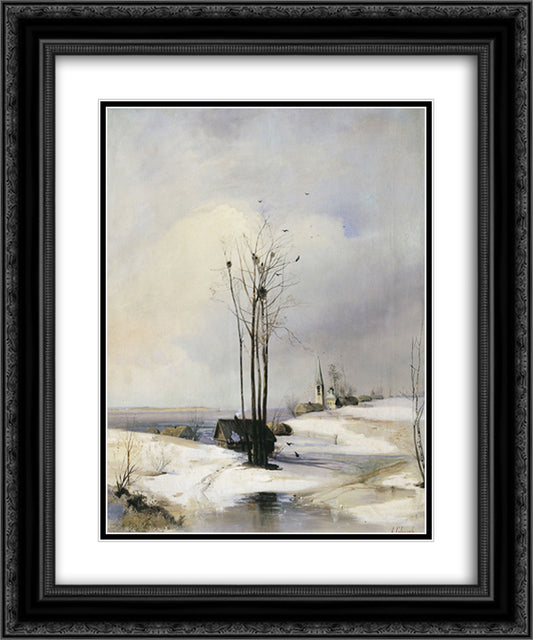 Early Spring. Thaw 20x24 Black Ornate Wood Framed Art Print Poster with Double Matting by Savrasov, Aleksey