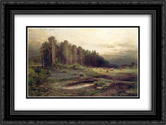 Elk Island in Sokolniki 24x18 Black Ornate Wood Framed Art Print Poster with Double Matting by Savrasov, Aleksey