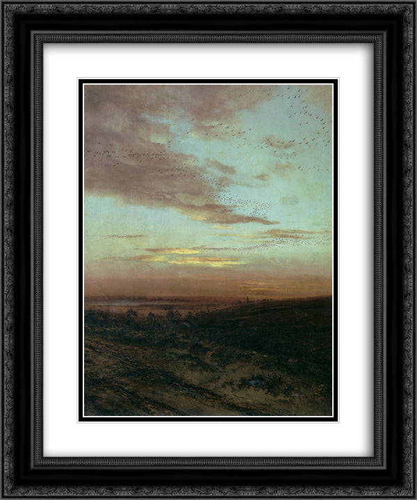 Evening Migration of birds 20x24 Black Ornate Wood Framed Art Print Poster with Double Matting by Savrasov, Aleksey