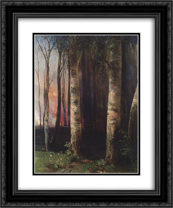 Fire in woods 20x24 Black Ornate Wood Framed Art Print Poster with Double Matting by Savrasov, Aleksey