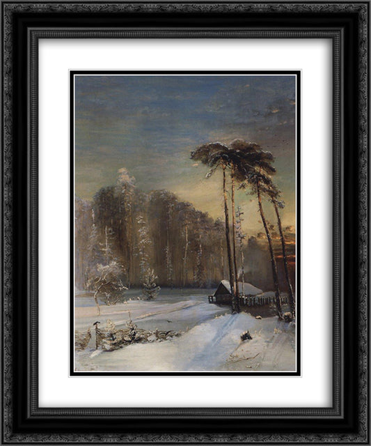 Forest in the frost 20x24 Black Ornate Wood Framed Art Print Poster with Double Matting by Savrasov, Aleksey