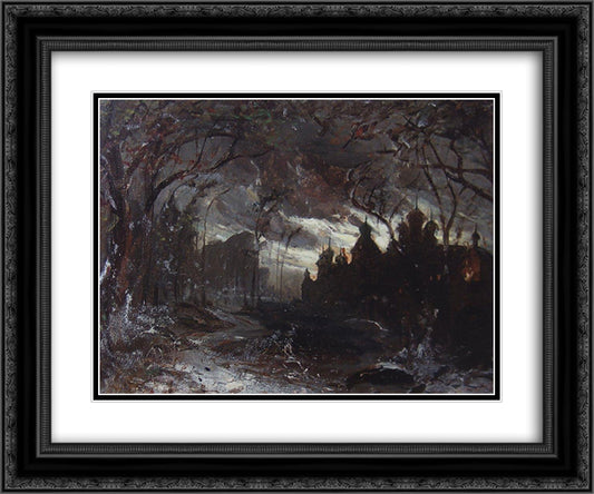 Ipatiev monastery in the winter night 24x20 Black Ornate Wood Framed Art Print Poster with Double Matting by Savrasov, Aleksey