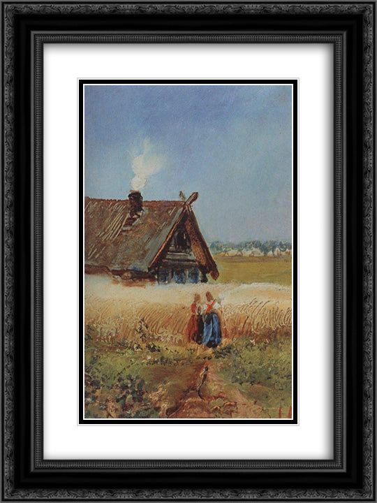 Kutuzovskaya hut at Fili 18x24 Black Ornate Wood Framed Art Print Poster with Double Matting by Savrasov, Aleksey