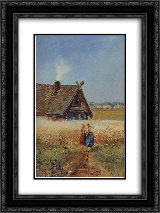 Kutuzovskaya hut at Fili 18x24 Black Ornate Wood Framed Art Print Poster with Double Matting by Savrasov, Aleksey