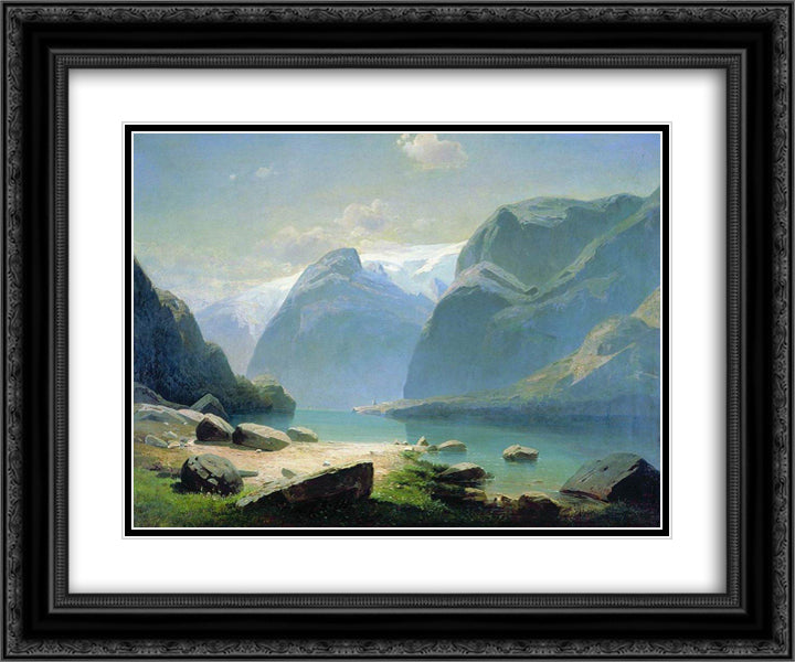 Lake in the Swiss mountains 24x20 Black Ornate Wood Framed Art Print Poster with Double Matting by Savrasov, Aleksey