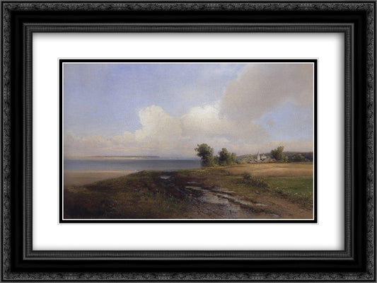 Landscape. Bank of the Volga 24x18 Black Ornate Wood Framed Art Print Poster with Double Matting by Savrasov, Aleksey